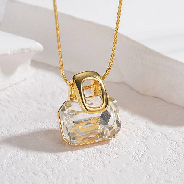 304 Stainless Steel Pave Clear Cubic Zirconia Handbag Pendant Necklaces for Women