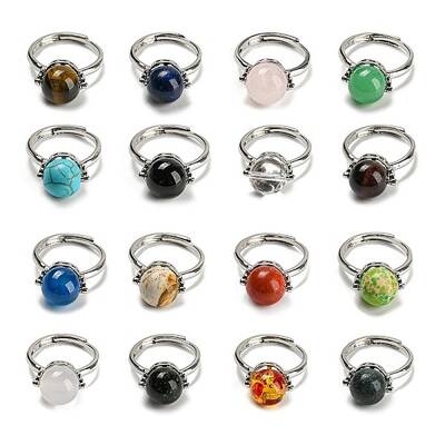 Natural & Synthetic Mixed Gemstone Round Adjustable Rings