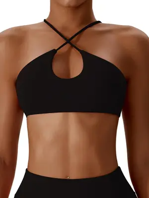 Women's Solid Criss Cross Backless Sports Bra, Soft Comfortable Breathable Athletic Bra for Yoga Gym Workout, Sports Bra for ...