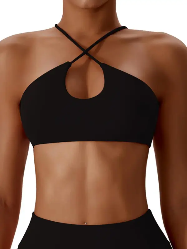 Women's Solid Criss Cross Backless Sports Bra, Soft Comfortable Breathable Athletic Bra for Yoga Gym Workout, Sports Bra for ...