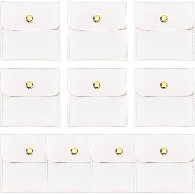 BENECREAT 10Pcs White PU Leather Jewelry Pouch
