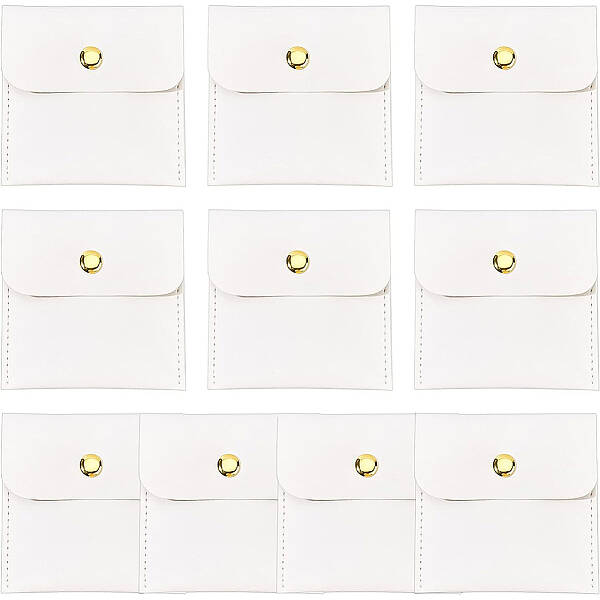 BENECREAT 10Pcs White PU Leather Jewelry Pouch