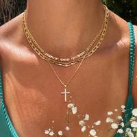 ASCOMY  14K Gold Plated Women's Multilayer Necklace, Exquisite Plated Necklace Plated Cross Necklace, Cuban Cross Necklace, C...