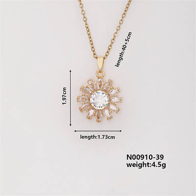 Shiny Sunflower Brass Micro Pave Cubic Zirconia Pendant Necklace for Women