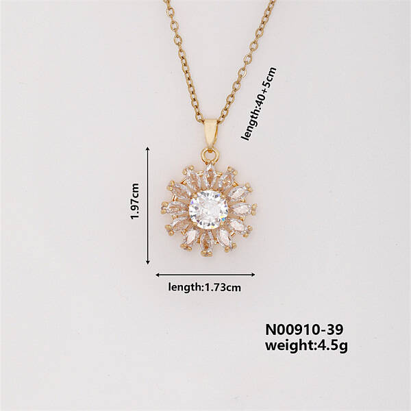 Shiny Sunflower Brass Micro Pave Cubic Zirconia Pendant Necklace for Women