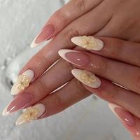 Flower Decor Short Almond Fake Nail Kit, 30pcs/set French Press on Nails, Removable Full Cover Artificial Fake Nail, Women Gi...