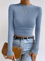 Women's Plain Ribbed Knit Top, Casual Long Sleeve Boat Neck Top for Spring & Fall, Women's Clothing for Daily Wear, Womenswea...