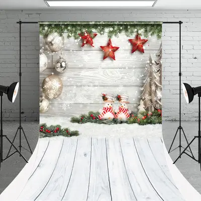 White Wood Snowman Christmas Photo Sweep Backdrop - Aperturee