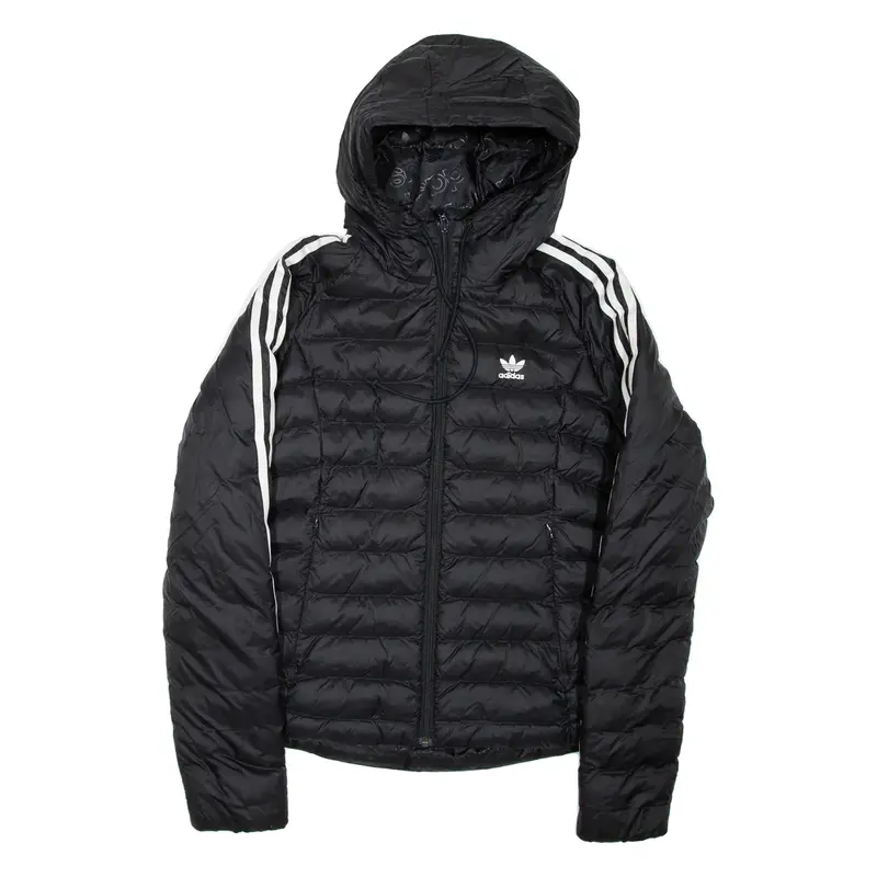 ADIDAS Womens Puffer Jacket Black Nylon Hooded UK 8