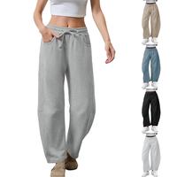 Tanming Women's Barrel Leg Pants Elasticated Waistband Soft Wide Leg Pants with Pockets Casual Sweatpants