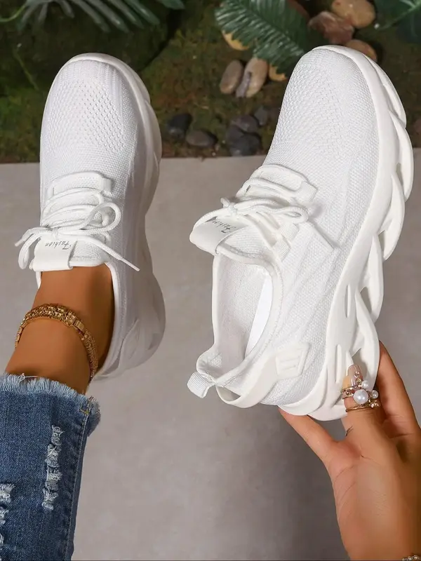 Women's Fashionable Lace Up Blade Sole Sneakers, Casual Comfortable Sports Running Shoes, Female All-match Round Toe Shoes fo...