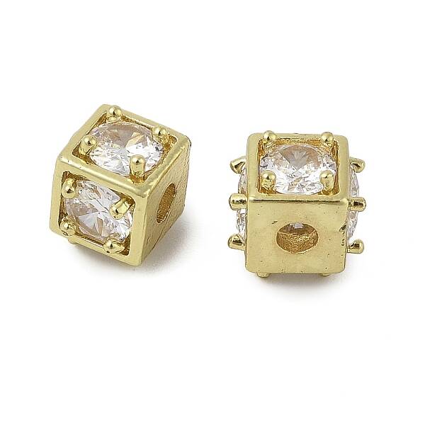 Brass Micro Pave Cubic Zirconia Beads