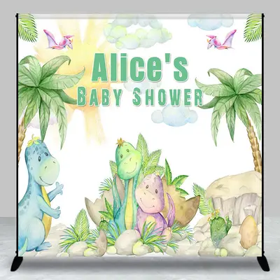 Jungle Tree Dinosaur Custom Name Baby Shower Backdrop - Aperturee