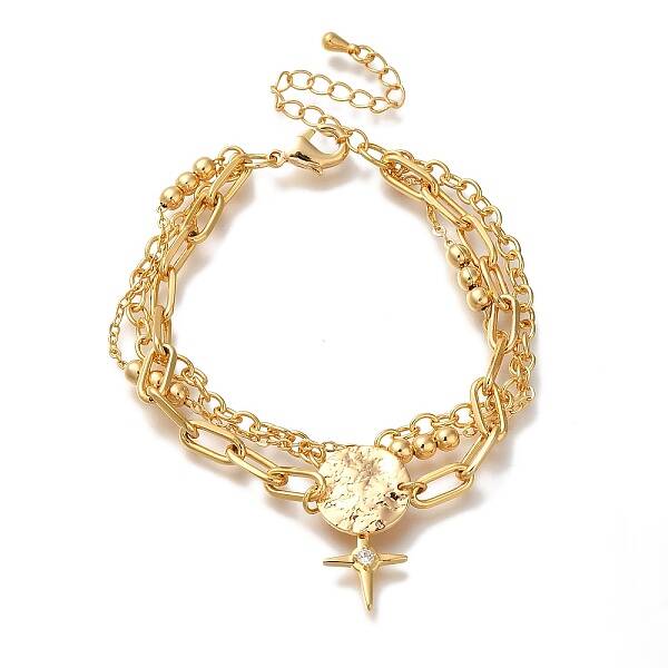 Star Brass Micro Pave Clear Cubic Zirconia Cable Chain Bracelets