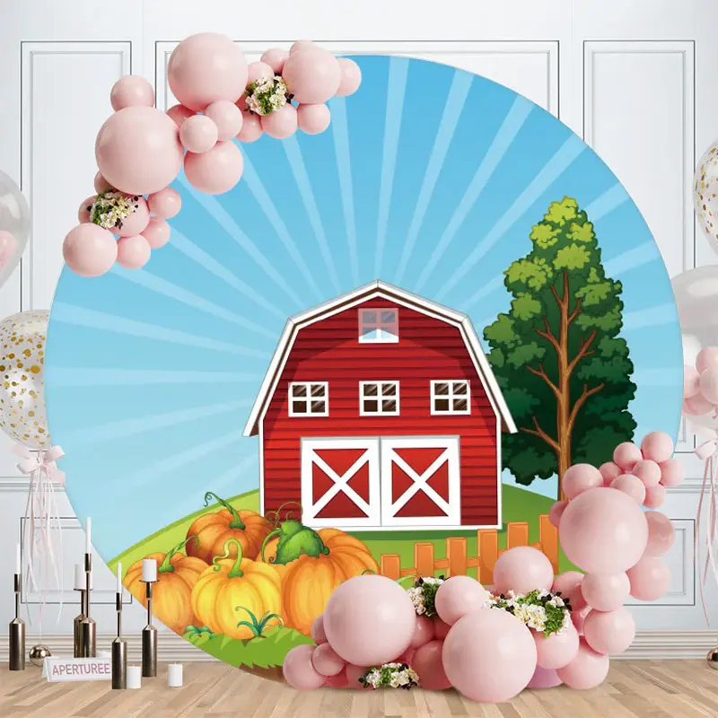 Aperturee Red House And Pumpking Round Birthday Backdrop
