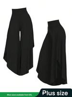 【Plus Size】 Solid Color Wide Leg Pants, Casual Comfy Loose Wideleg Trousers for Daily Wear, Women's Bottoms for All Seaso...