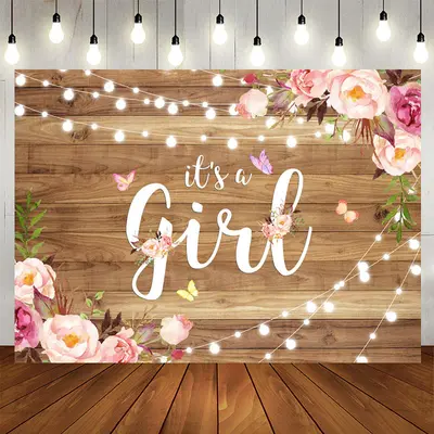 Aperturee Pink and Purple Flower Baby Shower Backdrop for Girl