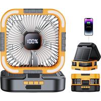 Solar Camping Fan with Light - 10000mAh Rechargeable Portable Fan, 6 Speeds, Power Bank, Timer, 90° Oscillation, Battery Pow...