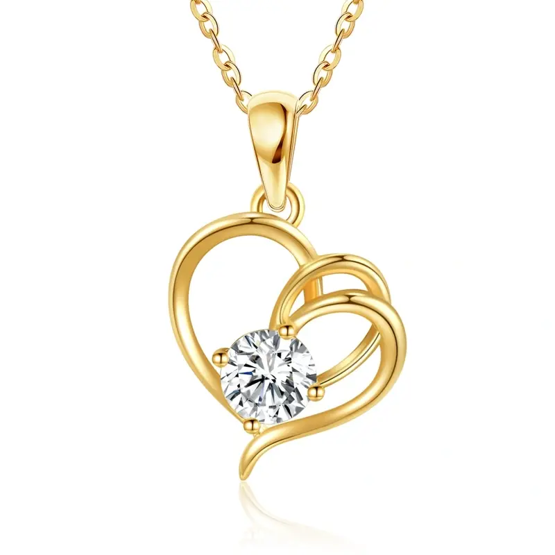 Gold Vermeil Moissanite Heart With Heart Necklace for Women