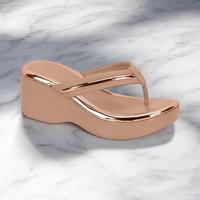 Beira Rio Beirario Sandals Wedges - Cream Faux Leather with Gold Accents & Rubber Sole for Women's Summer Footwear Classic Fl...