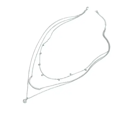 Sterling Silver Cubic Zirconia Smile Multi Layered Necklace