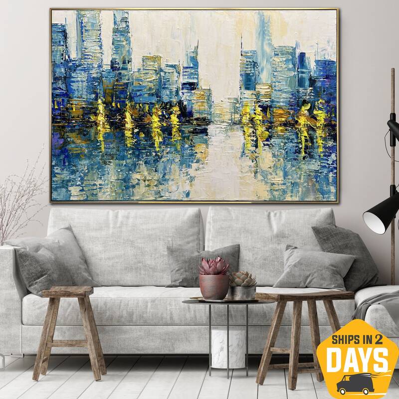 Original Rainy City Painting on Canvas Colorful Creative Wall Art Urban Artwork for Office Decor | URBAN RAIN 24"x36&quo...