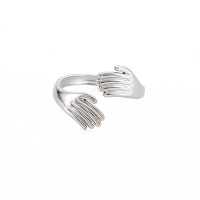 Non-Tarnish 304 Stainless Steel Double Hand Hug Open Cuff Ring for Women