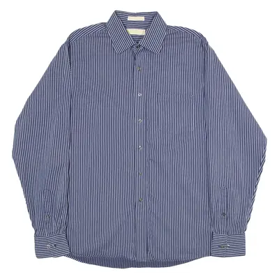 MICHAEL KORS Mens Shirt Blue Striped Long Sleeve L