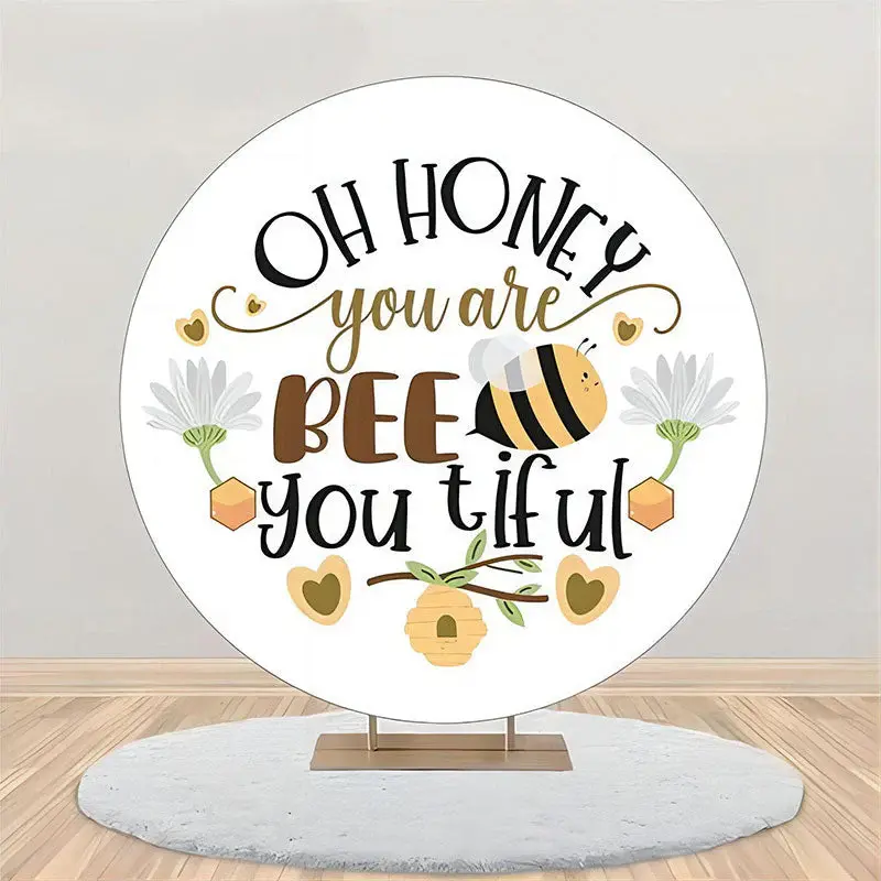 You Are Beetiful Floral Bee Round Backdrop For Party - Aperturee