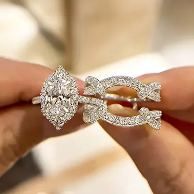 Maxine Vintage 2.0ct Oval Cut Insert Engagement Ring Set,Bridal Ring Set,5A Cubic Zirconia Women's Ring Jewelry,Wedding Ring ...