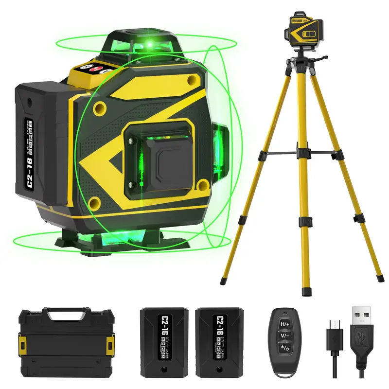 Laser Level with Tripod, Laser Level 4x360° Self Leveling 16 Green Line, Rechargeable Battery 2400 mAh & Type-C Charging Por...