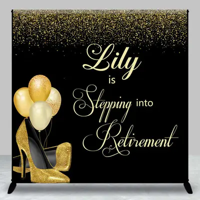 Black Gold High Heel Custom Name Retirement Backdrop