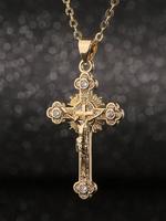 Rhinestone Cross Pendant Necklace for Men & Women, Fashion Religious Jewelry for Party, Daily Clothing Decor, Trendy All-matc...