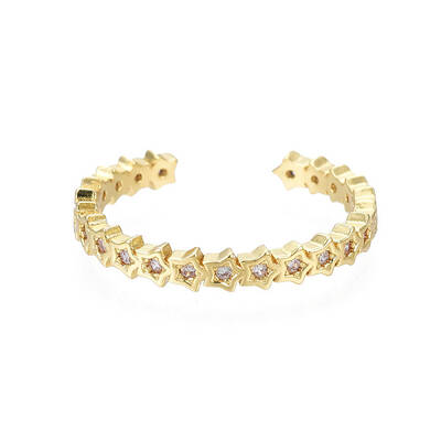 Cubic Zirconia Pentagram Open Cuff Ring