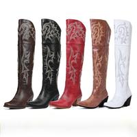 Over the Knee Cowgirl Boots for Women Pointed Toe Embroidered Western Boots with Side Zipper Chunky Long Cowboy Boots Walking...