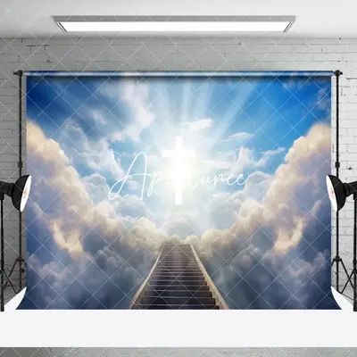 Shining Cross Clouds Step Memorial Photo Backdrop - Aperturee