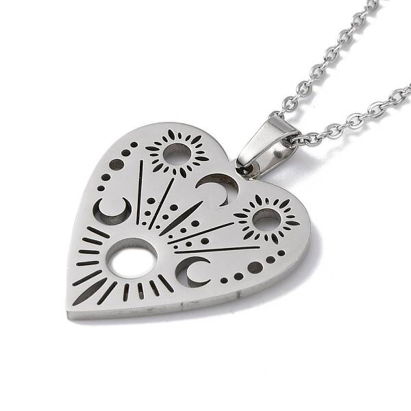 Non-Tarnish Hollow Heart 304 Stainless Steel Pendant Necklaces