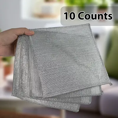 10 Counts Wire Dishwashing Rag, Multipurpose Non Scratch Wire Dishcloth, Metal Cleaning Cloth for Wet and Dry, Reusable Steel...
