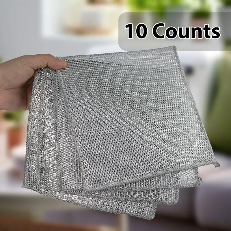 10 Counts Wire Dishwashing Rag, Multipurpose Non Scratch Wire Dishcloth, Metal Cleaning Cloth for Wet and Dry, Reusable Steel...