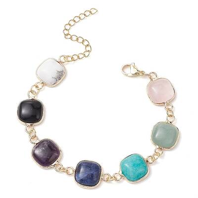 Natural Square Gemstone Link Bracelets