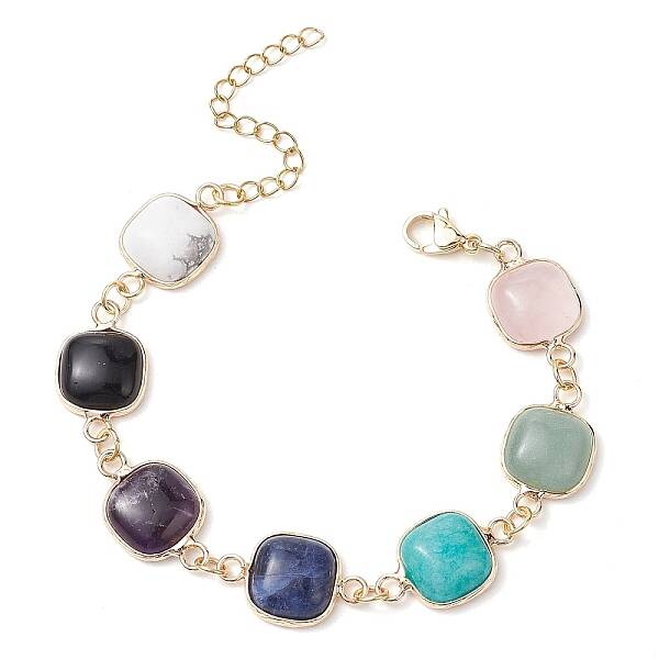 Natural Square Gemstone Link Bracelets