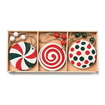 9Pcs 3 Styles Christmas Wood Pendant Decorations Set
