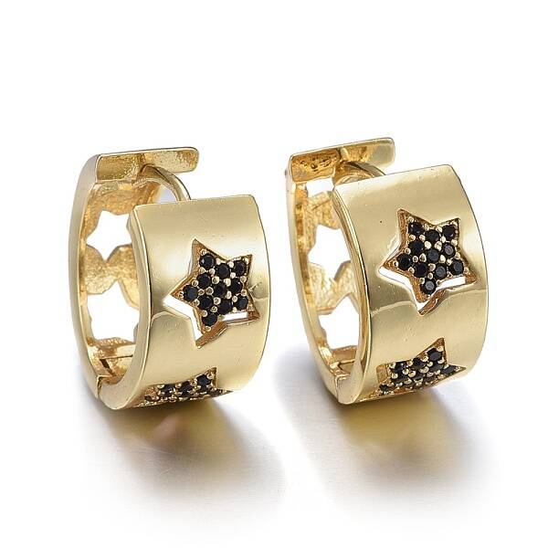 Brass Micro Pave Cubic Zirconia Huggie Hoop Earrings
