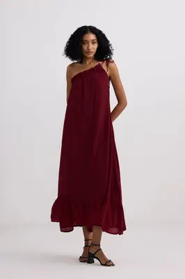 One-shoulder Midi dress in Burgundy | Color: Burgundy | Size: M