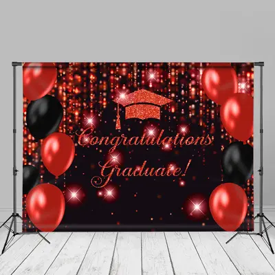 Red Balloon Sparkling Bokeh Grad Photo Booth Backdrop - Aperturee