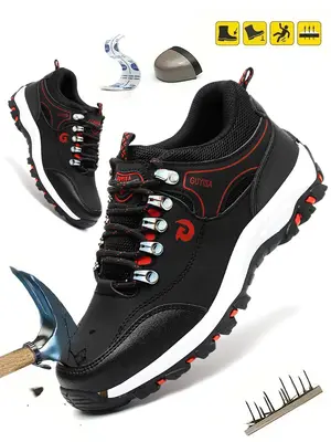 Men's Casual Lace Up Low Top Puncture-proof Work Safety Shoes, 2024 New Style Waterproof & Anti-slip Work Shoes, Boy Lightwei...
