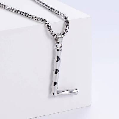 3Pcs Stainless Steel Textured Letter Pendant Box Chain Necklaces