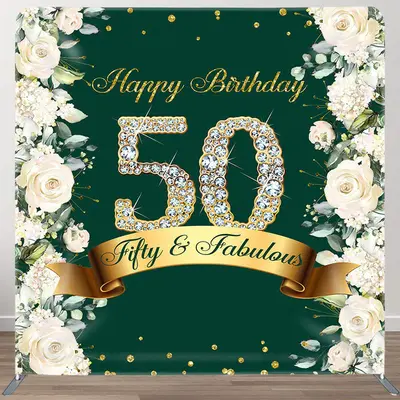 Aperturee White Flower Green Fabric Backdrop Cover for Birthday - Aperturee
