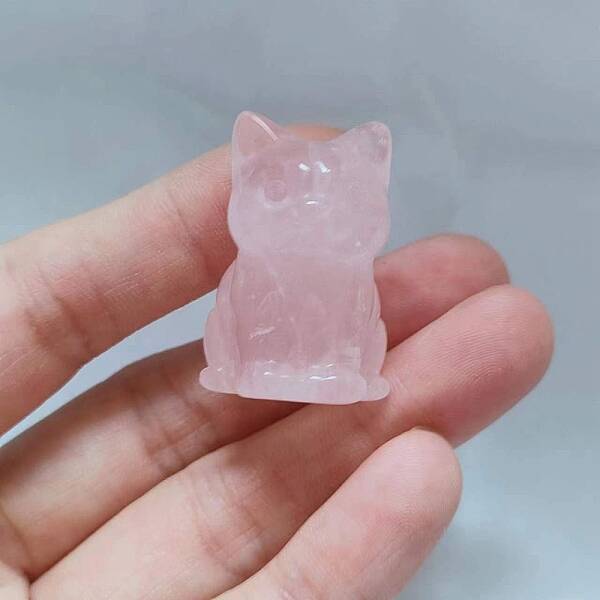 Natural Rose Quartz Carved Healing Cat Figurines