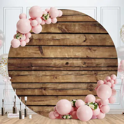 Aperturee Simple Brown Wooden Theme Circle Happy Birthday Backdrop